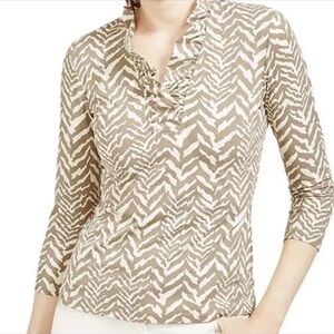 J. McLaughlin Durham Tan & Cream Zebra Print Ruffle Collar Top - XS